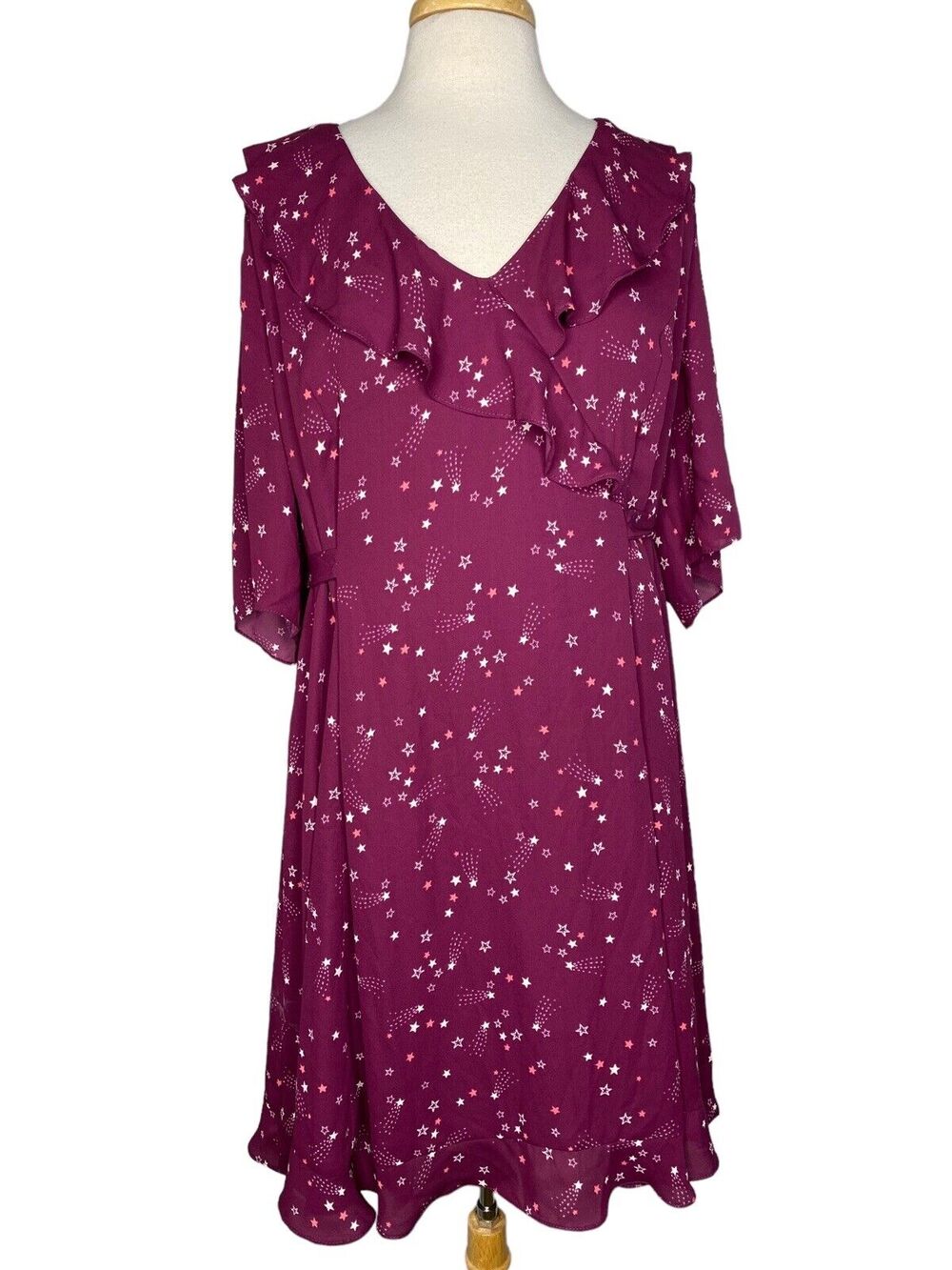 MARYBELLE Deep Red-Purple Shooting Stars Ethereal Fit Flare Dress Size 2X